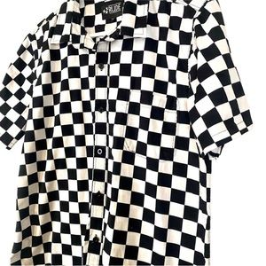 Hot Topic Rude XXX Black White Checkerboard Shirt Mens M